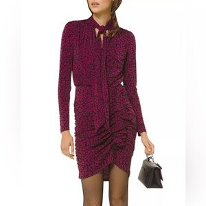 BEAUTIFUL Michael Kors Ruched Animal-Print Mini Dress